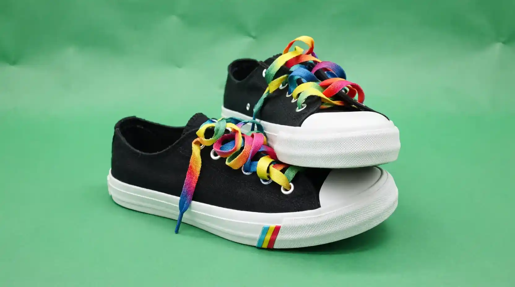 Black Canvas Sneakers with Rainbow Laces